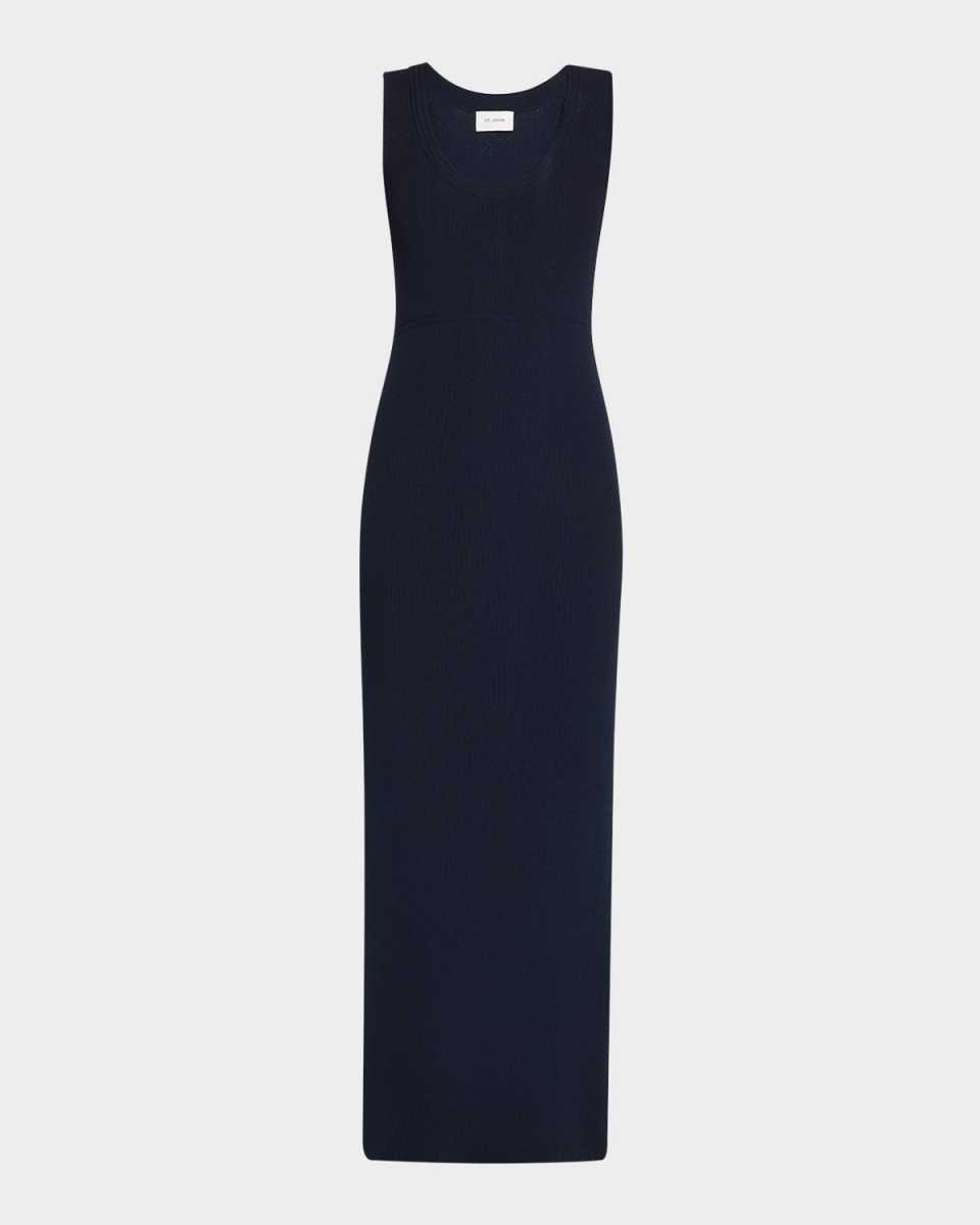 Racking-Knit Scoop-Neck Sleeveless Fine Rib Maxi Dress